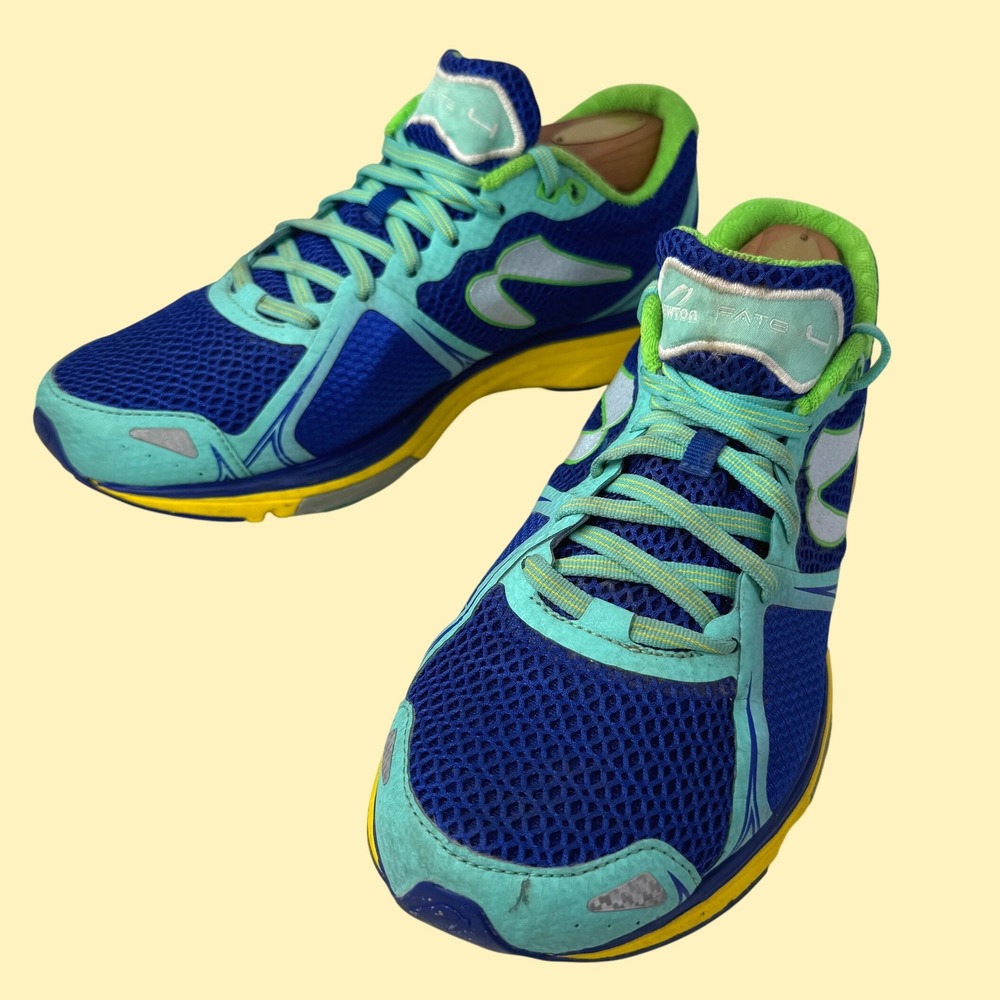 Newton Fate 4 Women 9.5 Blue Green Yellow Running Shoes Sneakers W011618
